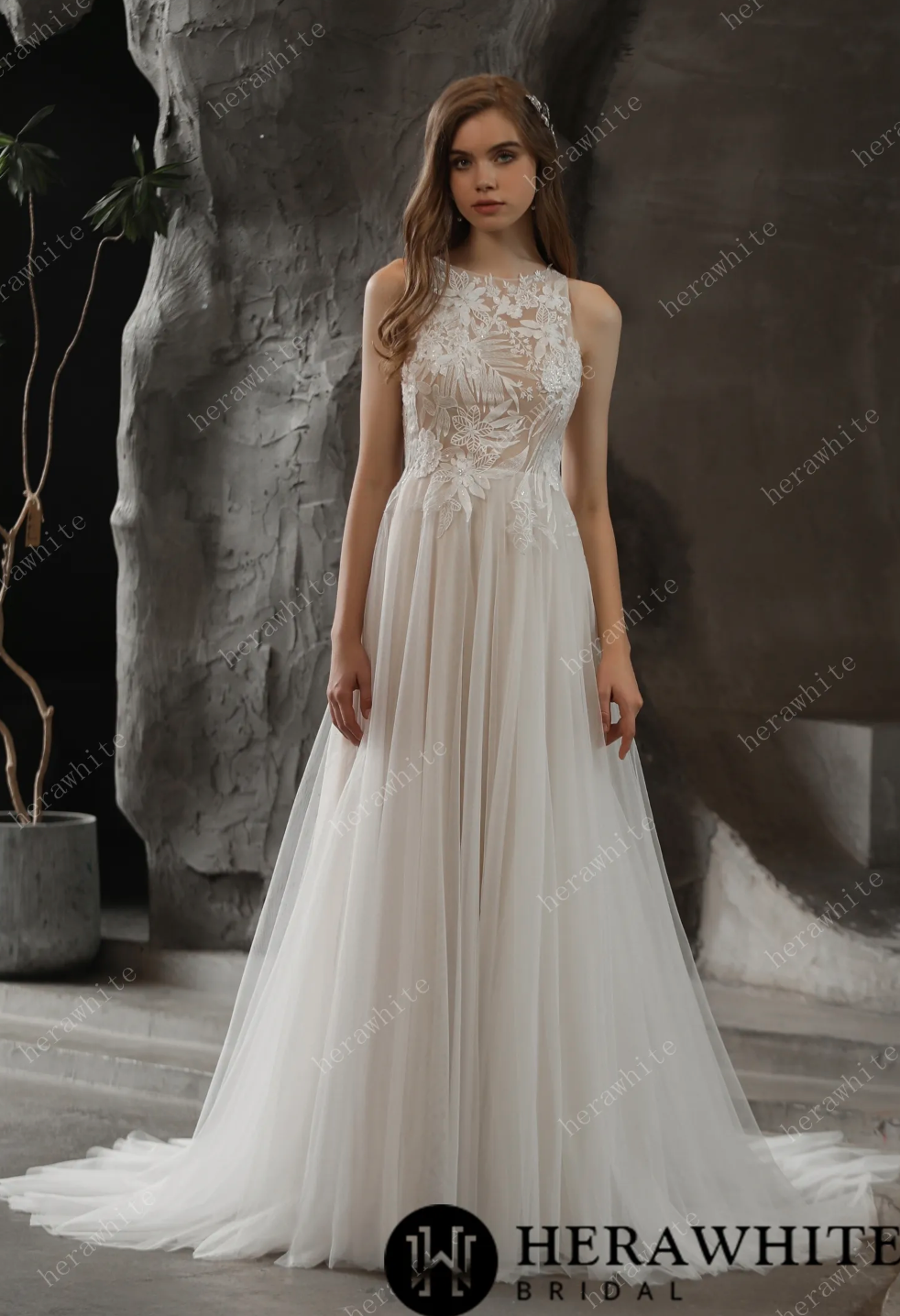 Illustrative example of bateau neckline wedding dress