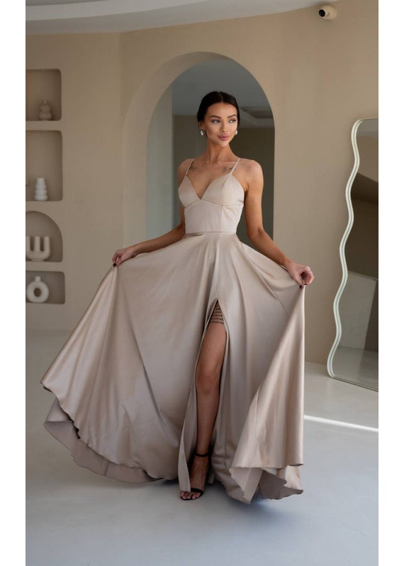 Illustrative example of beige maxi dress