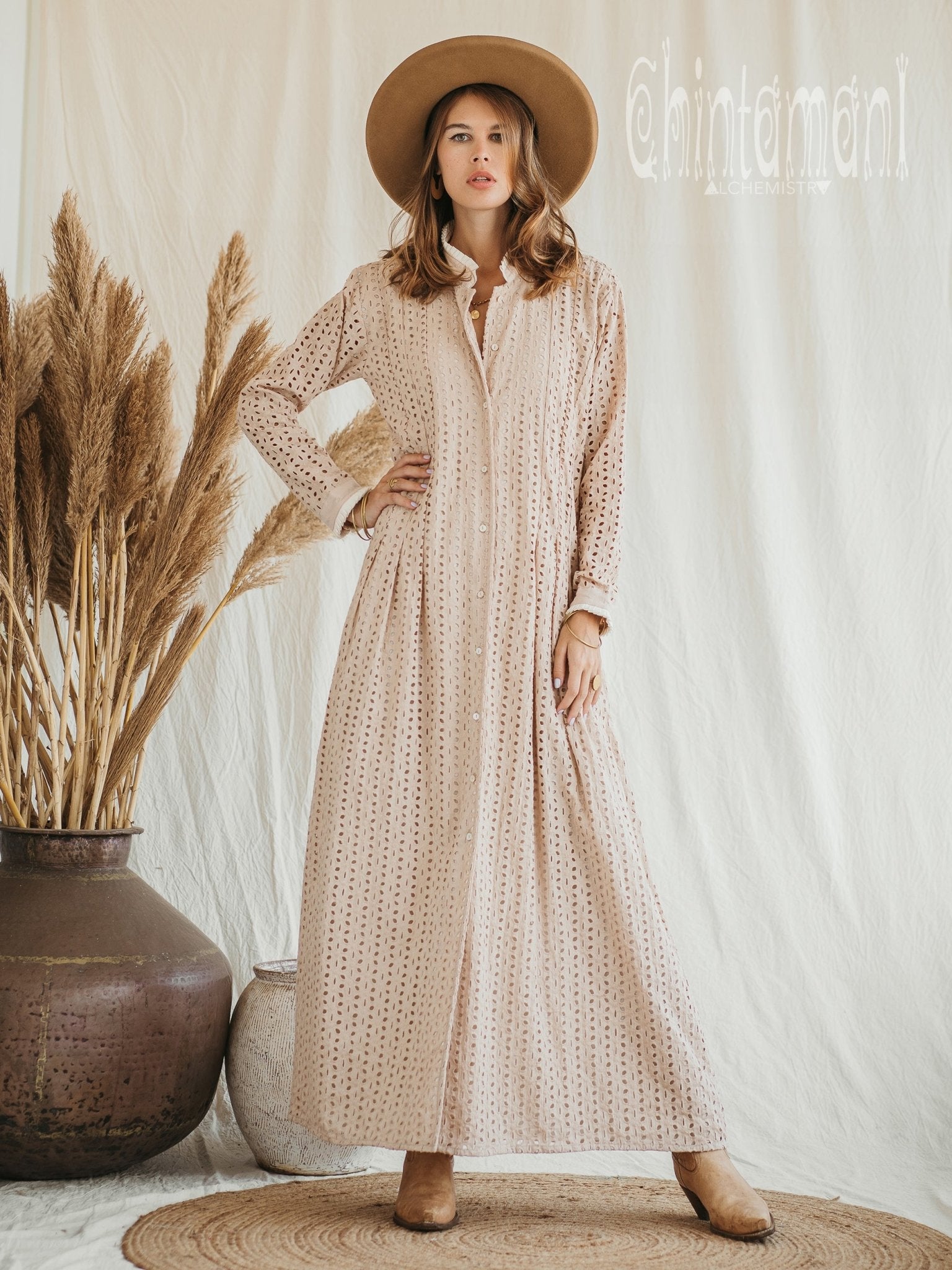Illustrative example of beige maxi dress