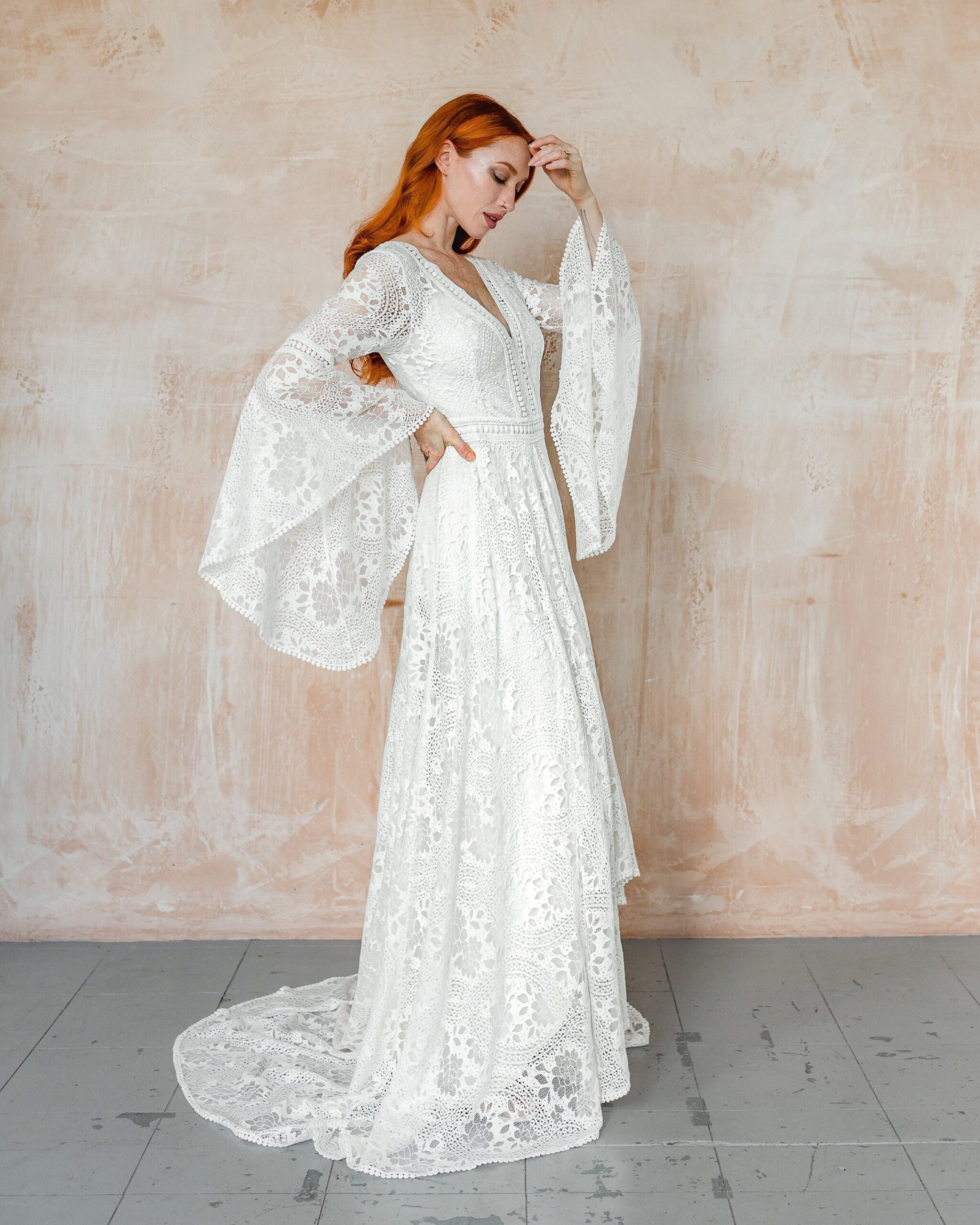 Illustrative example of bell sleeve wedding dress