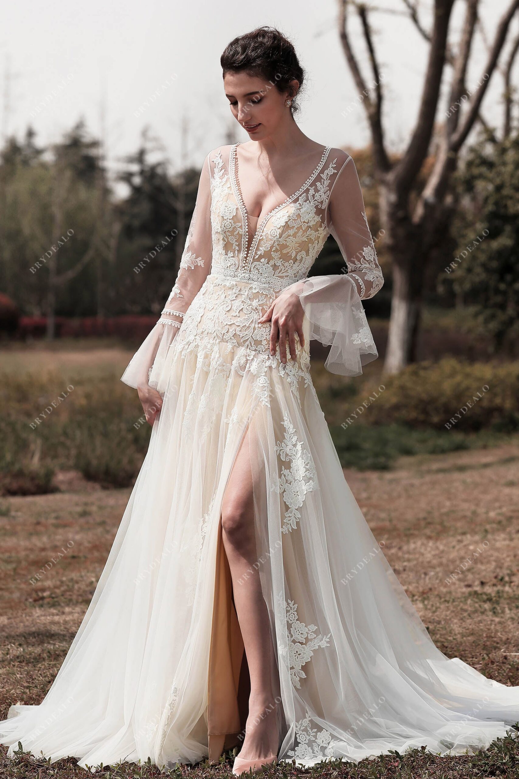 Illustrative example of bell sleeve wedding dress