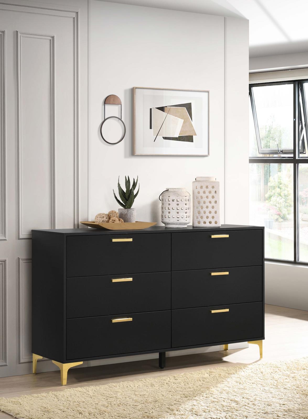 Illustrative example of black and gold dresser