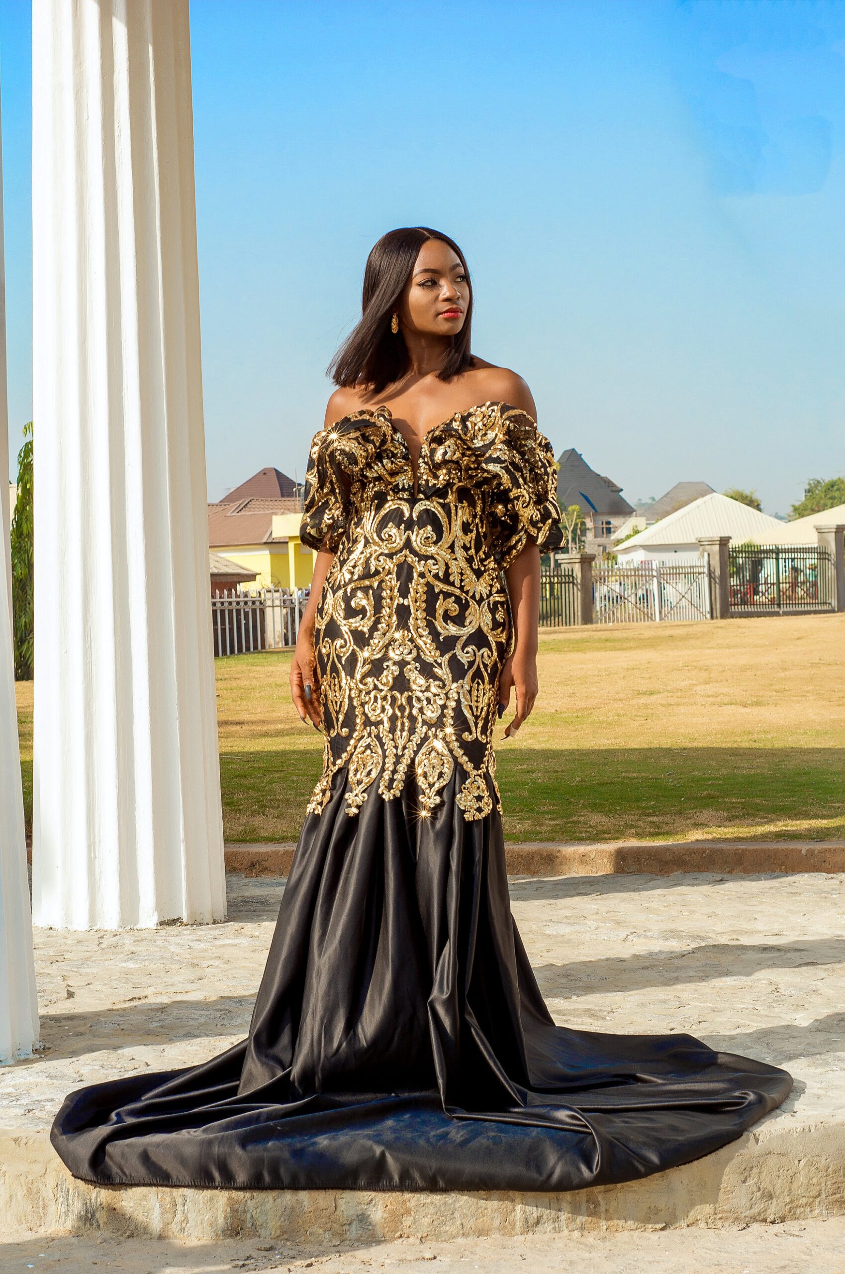 Illustrative example of black and gold formal dress