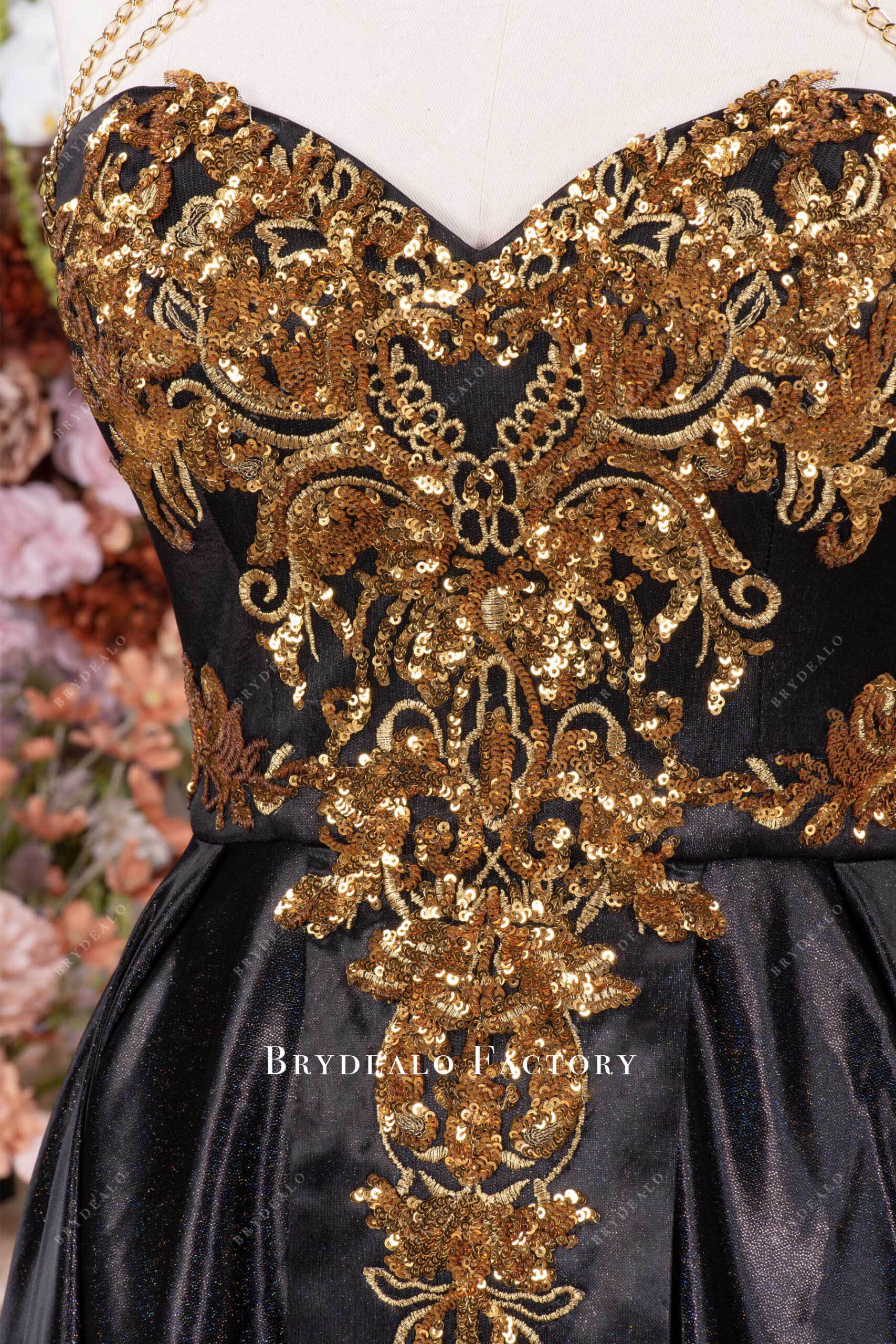 Illustrative example of black and gold formal dress