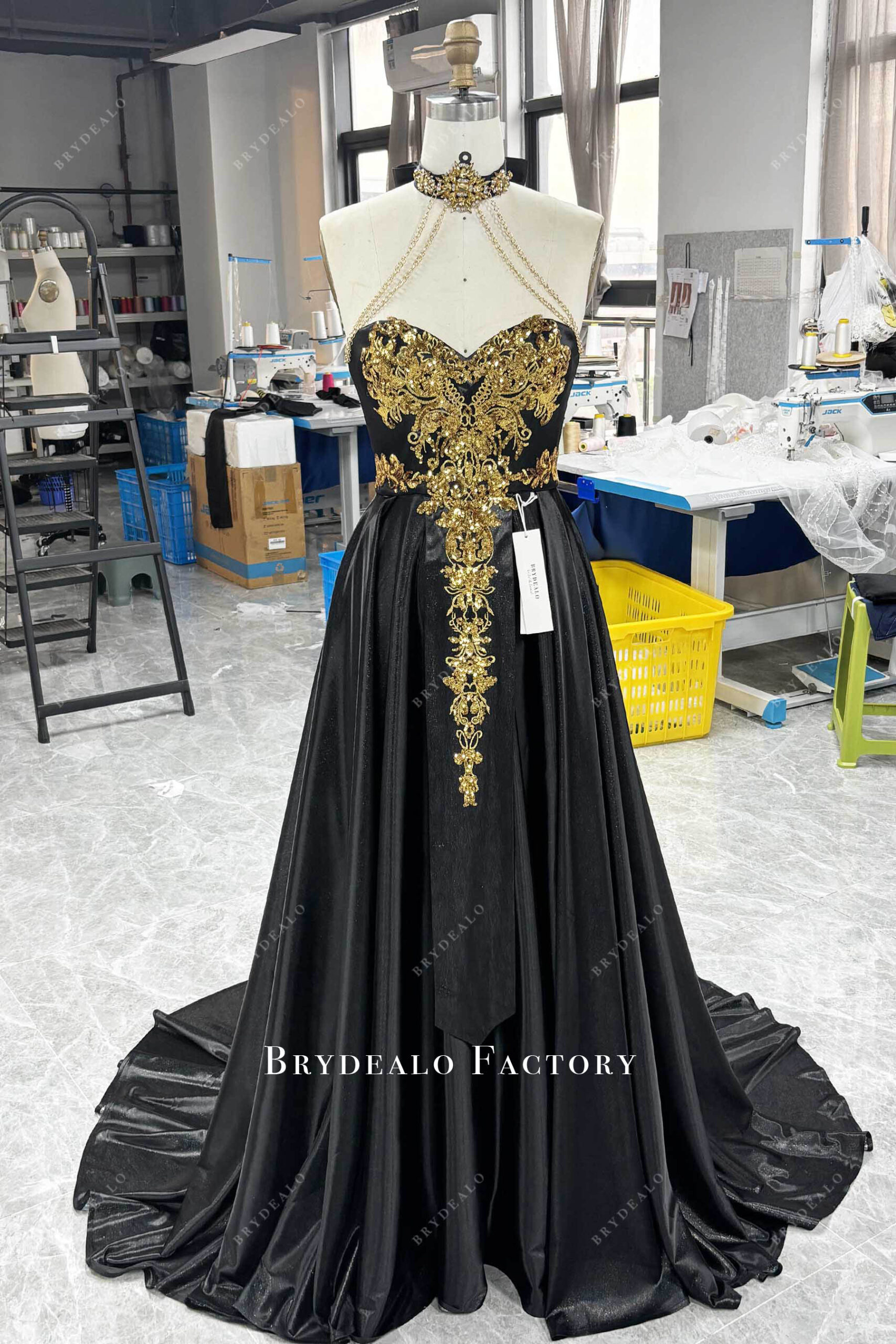 Illustrative example of black and gold formal dress