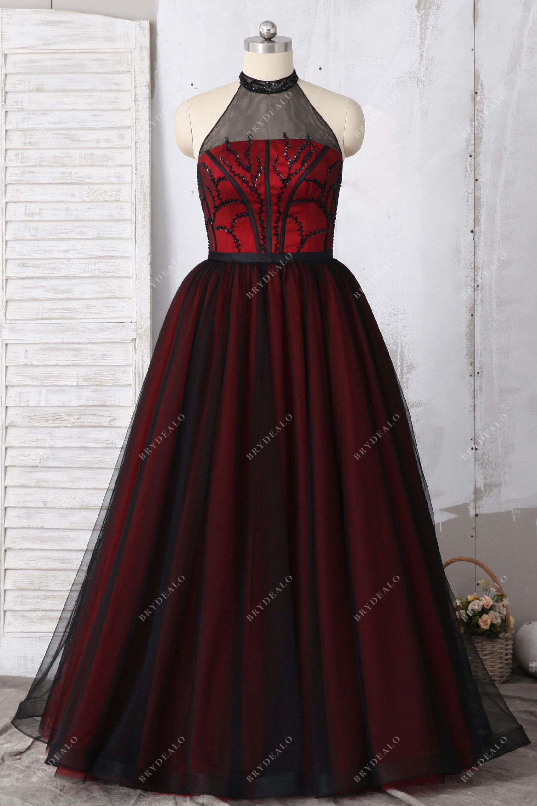Illustrative example of black and red prom dress