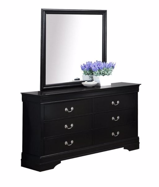 Illustrative example of black dresser with mirror