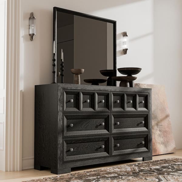 Illustrative example of black dresser with mirror