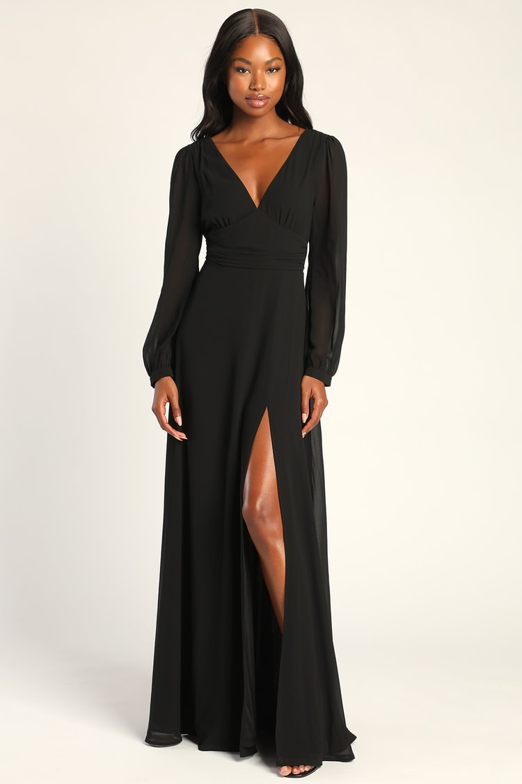 Illustrative example of black long sleeve maxi dress