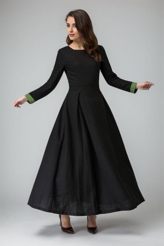 Illustrative example of black long sleeve maxi dress