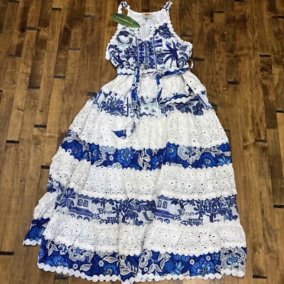 Illustrative example of blue and white maxi dress