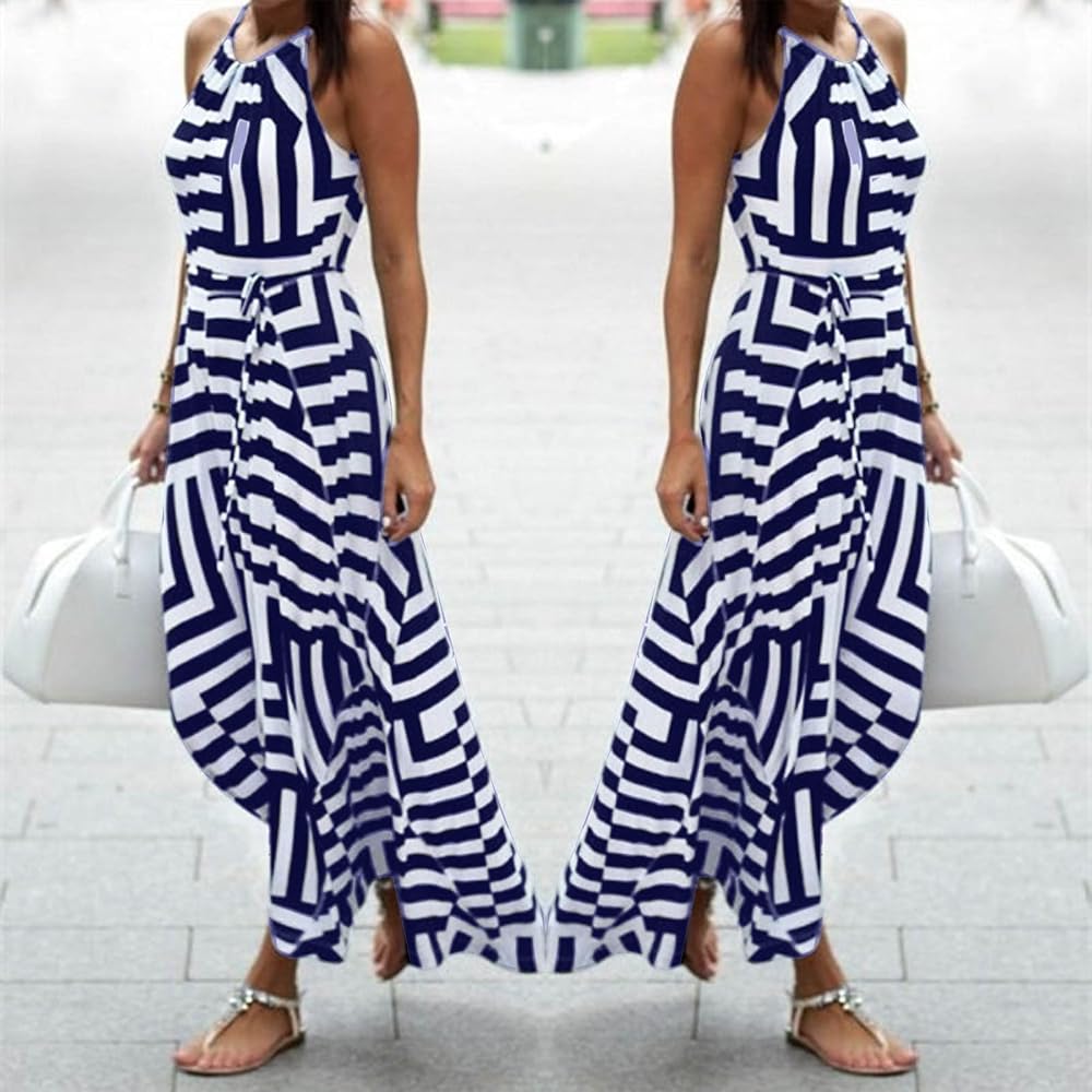 Illustrative example of blue and white maxi dress