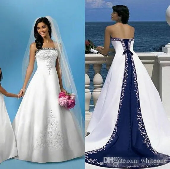 Illustrative example of blue and white wedding dress