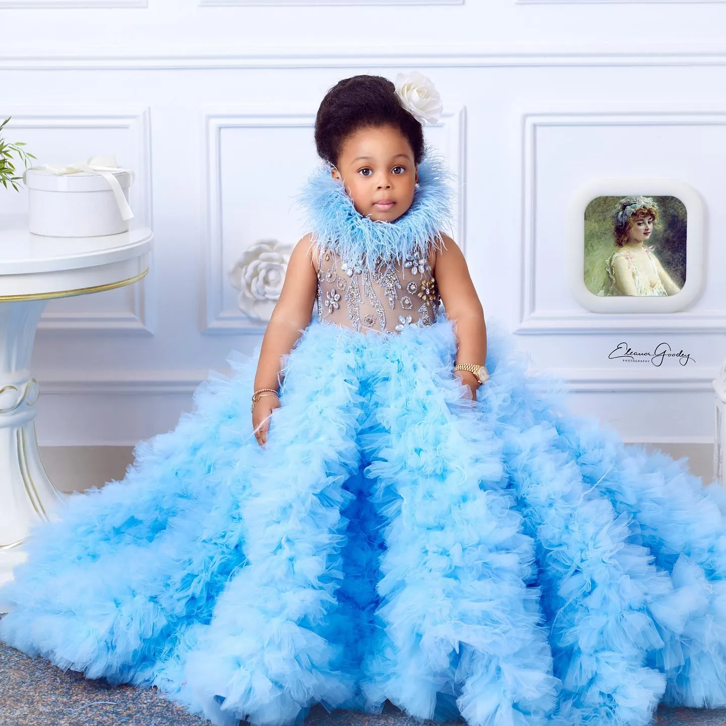 Illustrative example of blue flower girl dresses