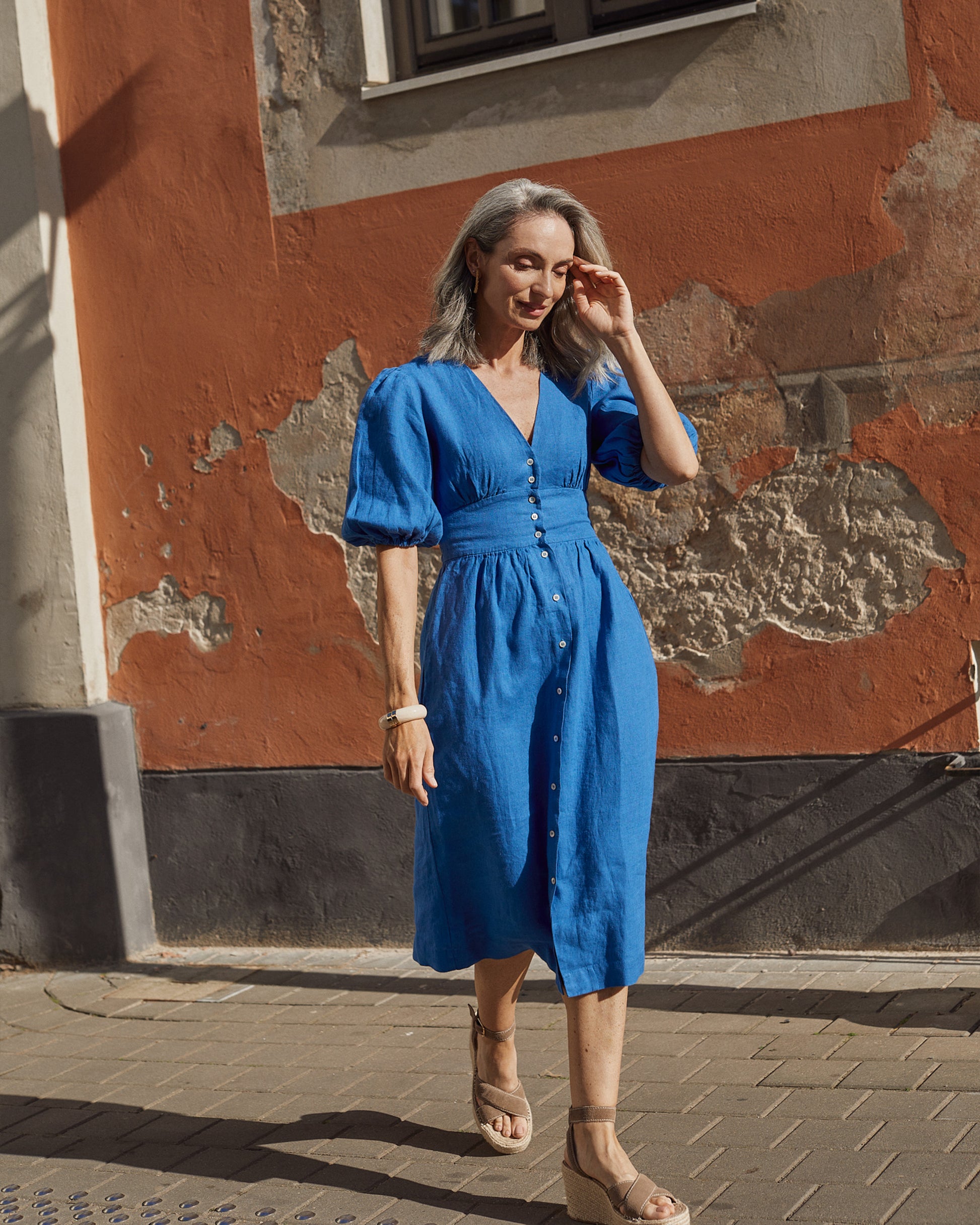 Illustrative example of blue linen dress