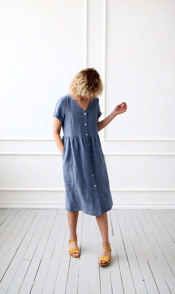 Illustrative example of blue linen dress