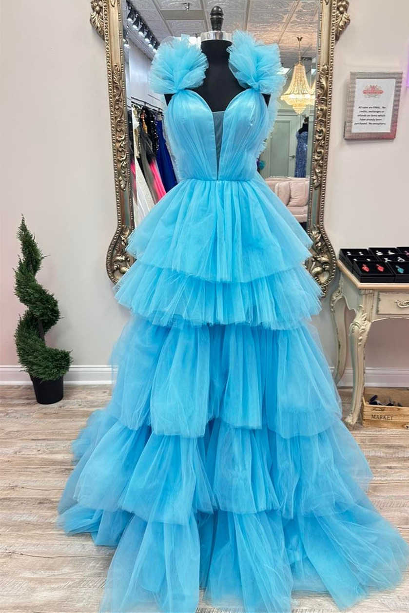 Illustrative example of blue ruffle dress