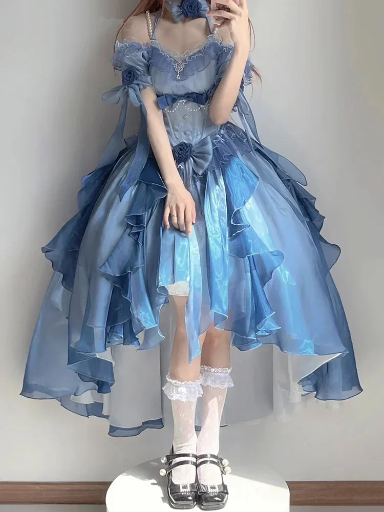 Illustrative example of blue ruffle dress