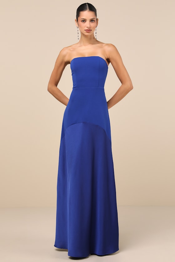 Illustrative example of blue strapless dress
