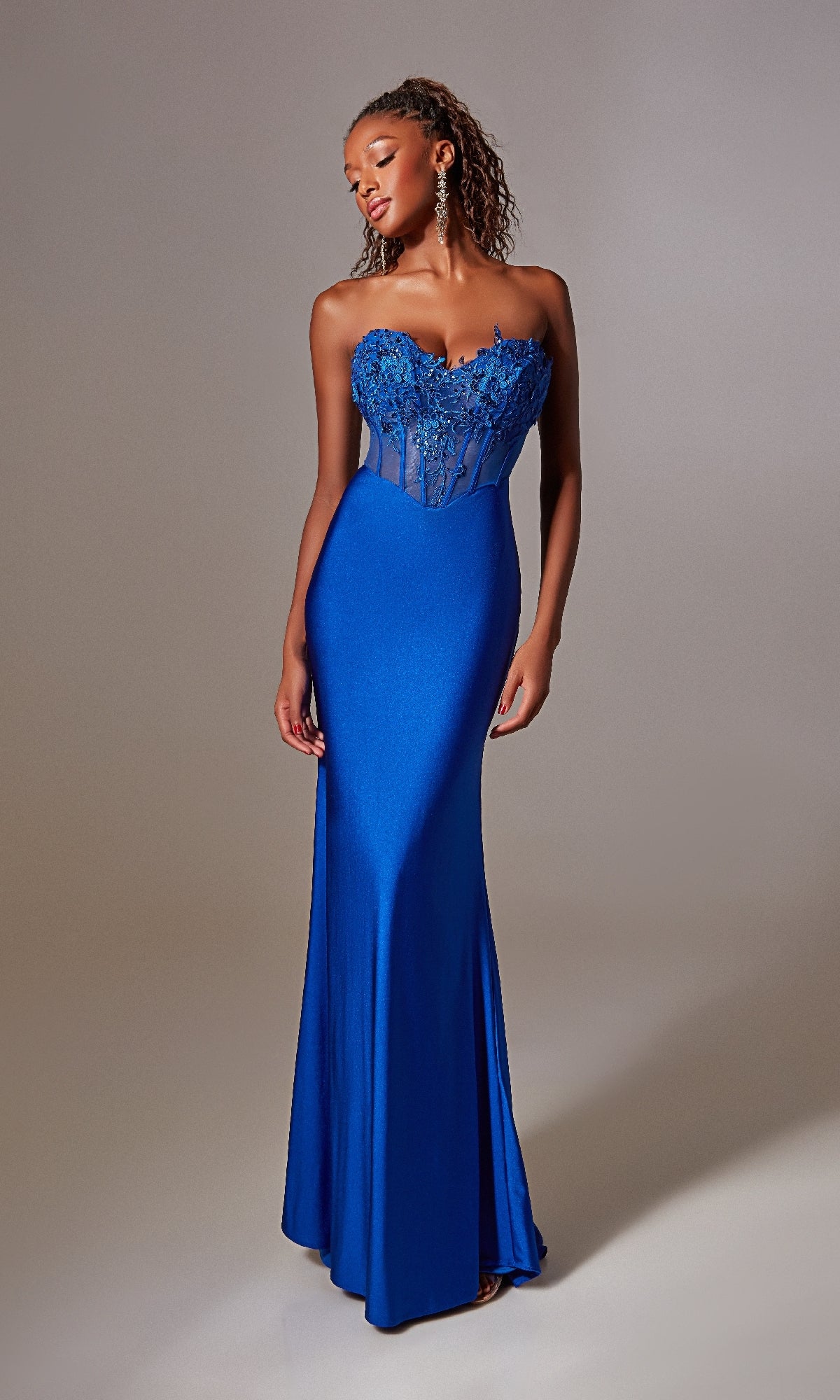 Illustrative example of blue strapless dress
