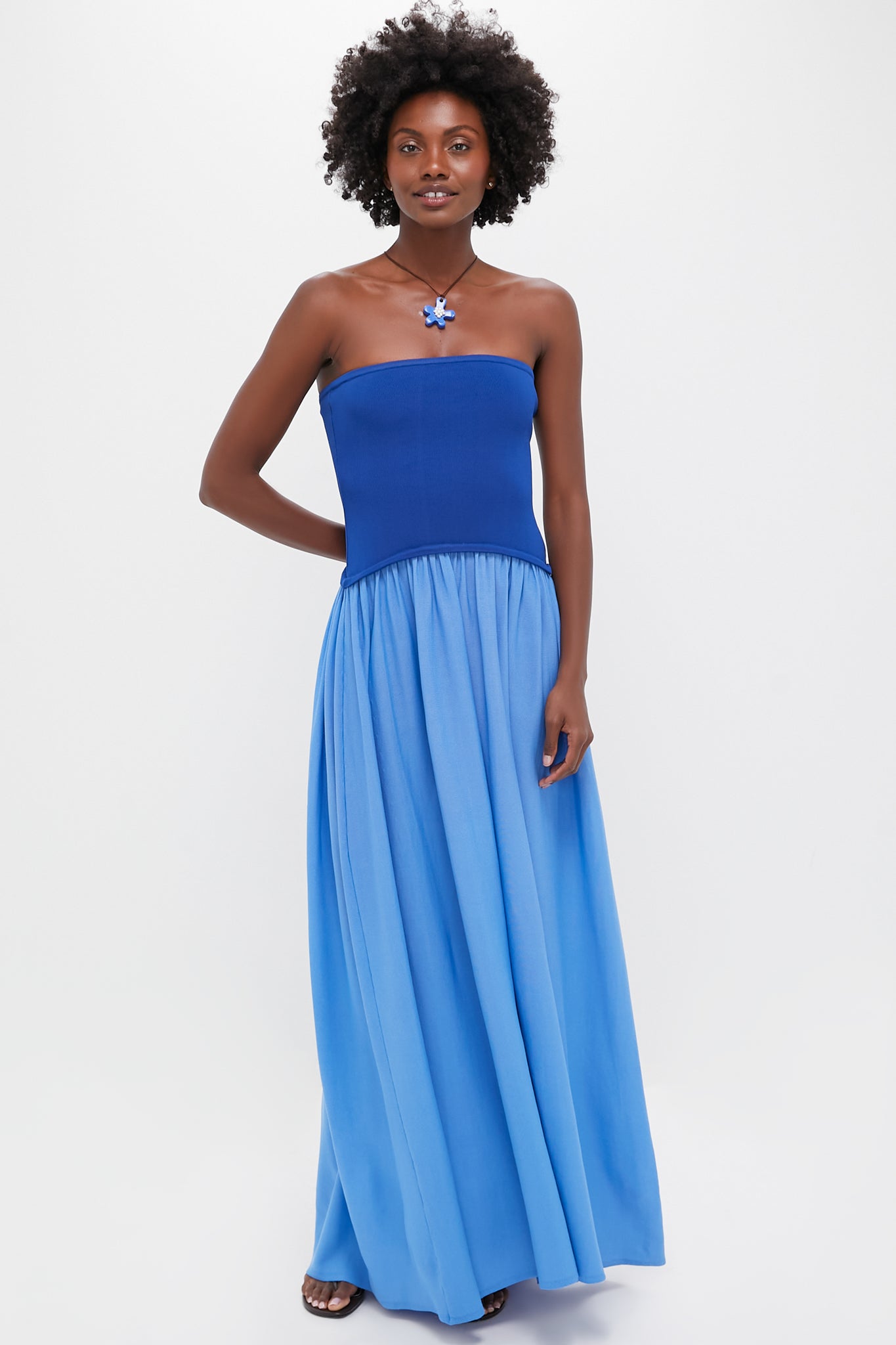 Illustrative example of blue strapless dress