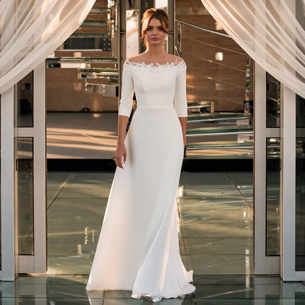 Illustrative example of boat neck wedding dress