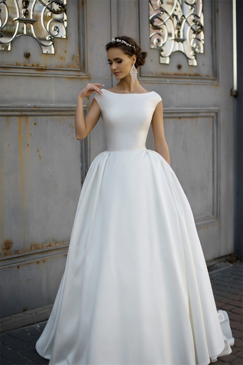 Illustrative example of boat neck wedding dress