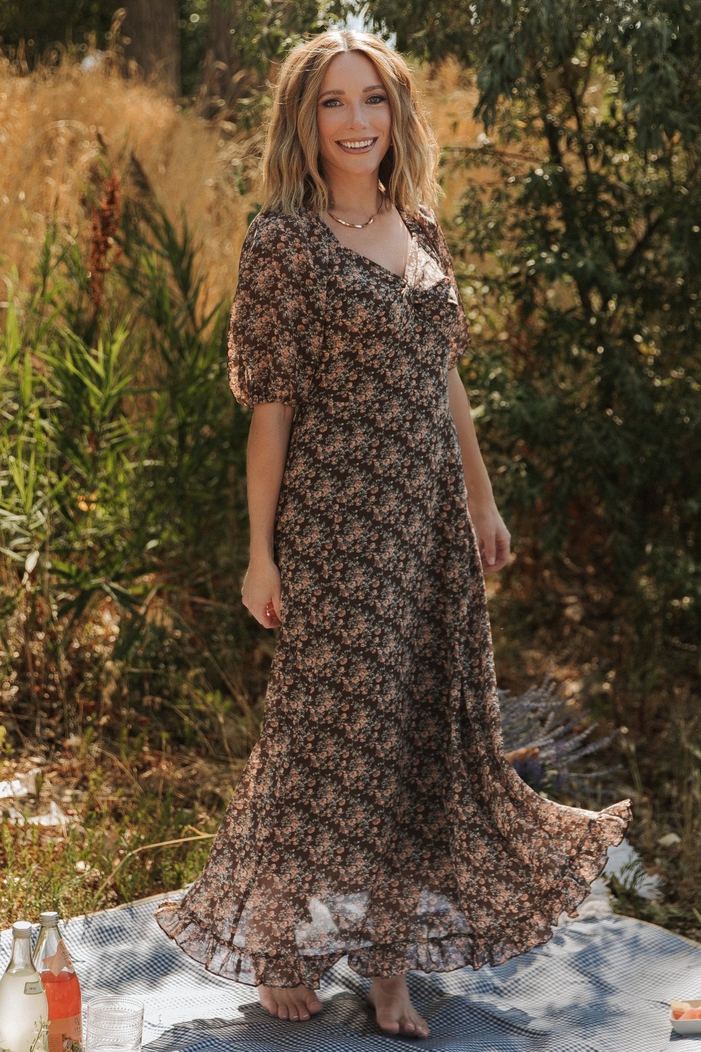 Illustrative example of brown floral dress