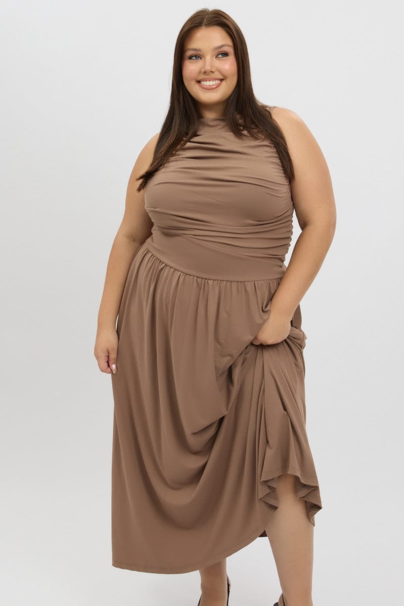 Illustrative example of brown plus size dress
