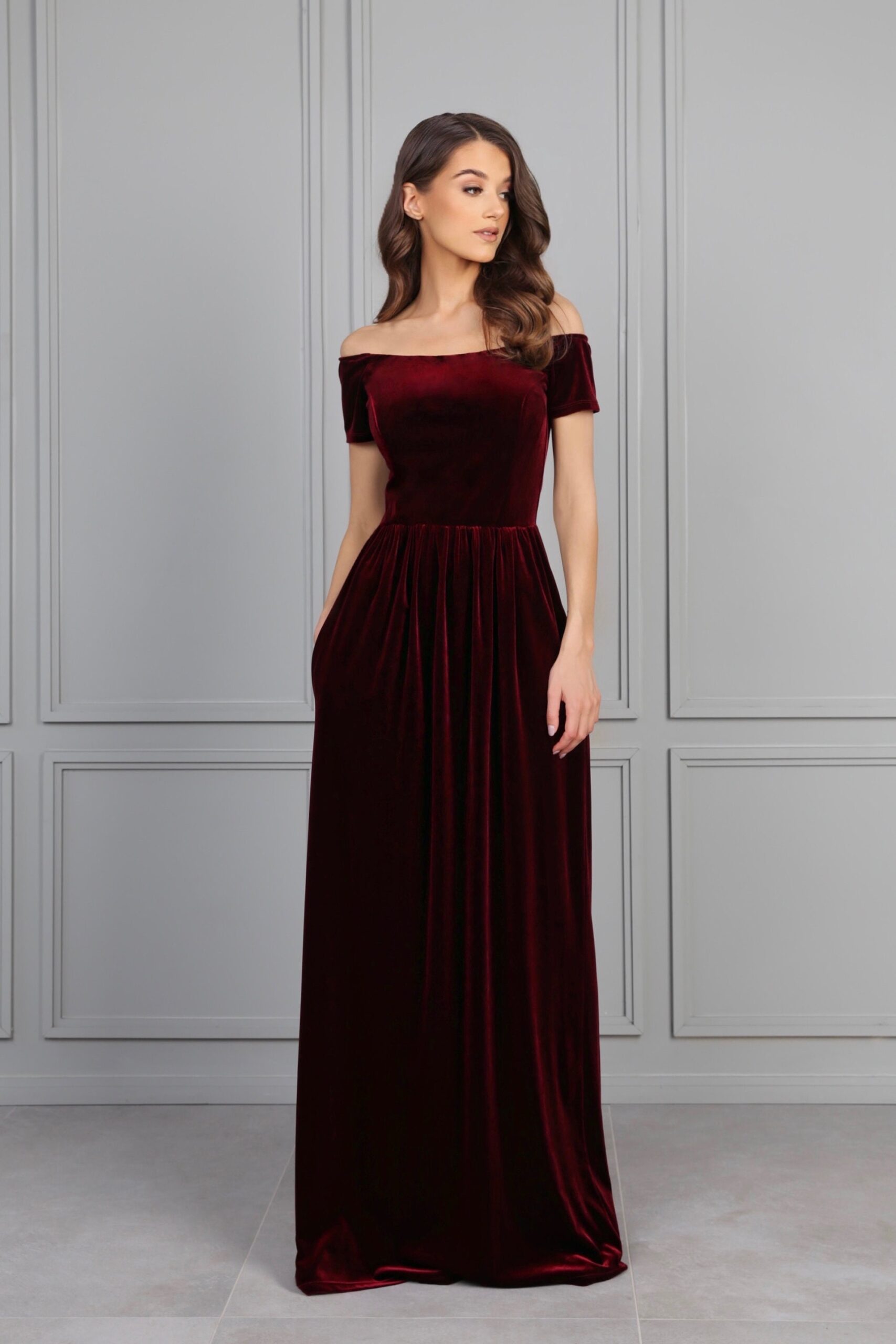 Illustrative example of burgundy velvet dress