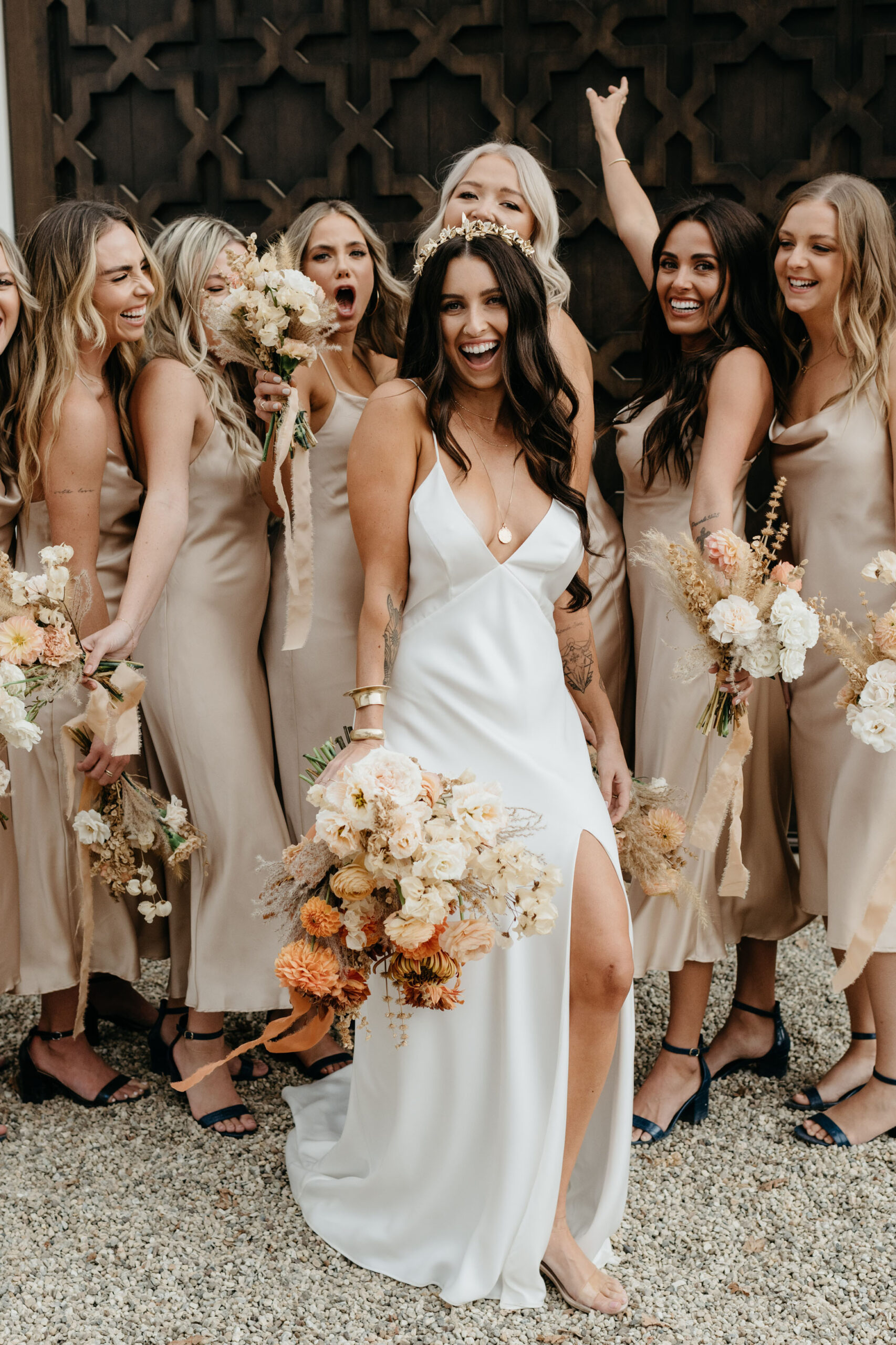Illustrative example of champagne bridesmaid dress