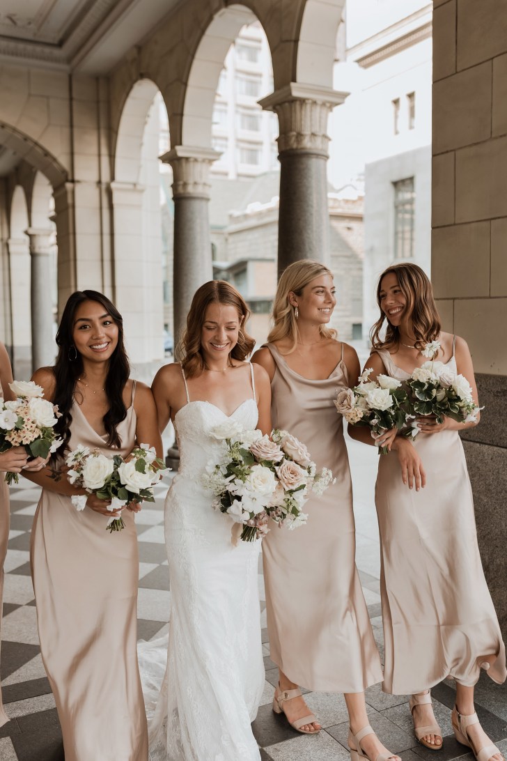 Illustrative example of champagne bridesmaid dress