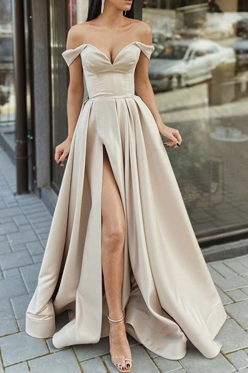 Illustrative example of champagne grad dress
