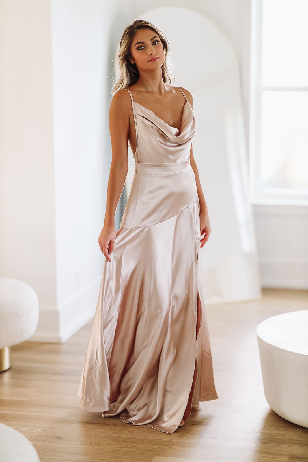 Illustrative example of champagne maxi dress