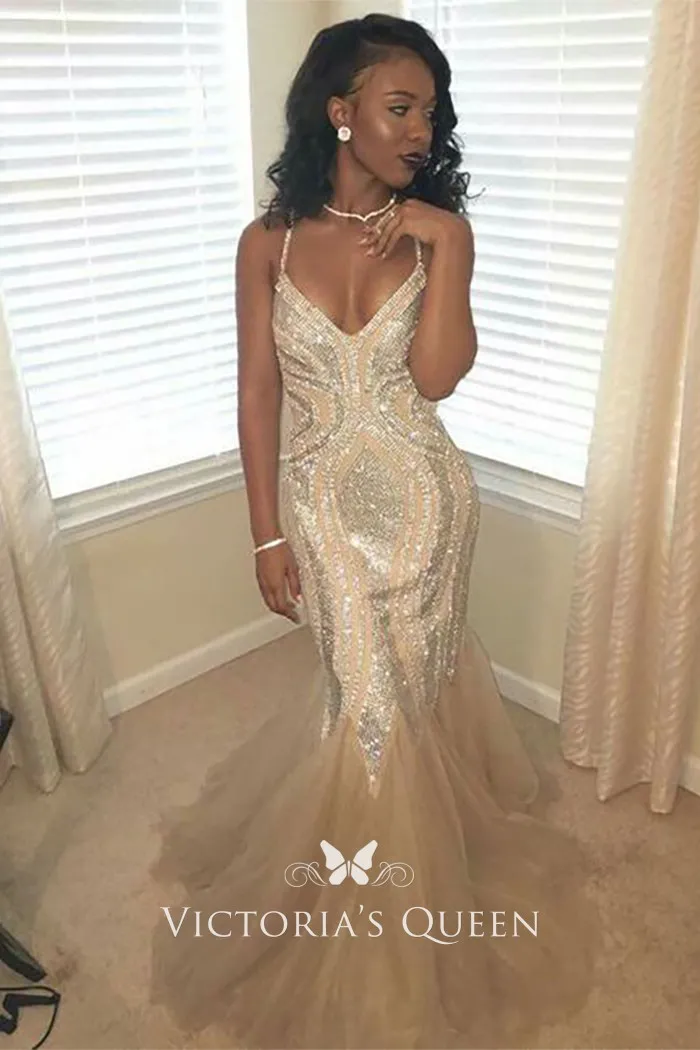 Illustrative example of champagne prom dress
