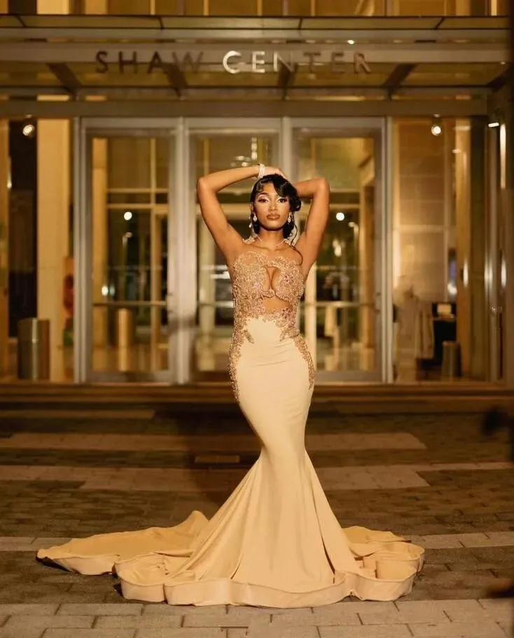 Illustrative example of champagne prom dress