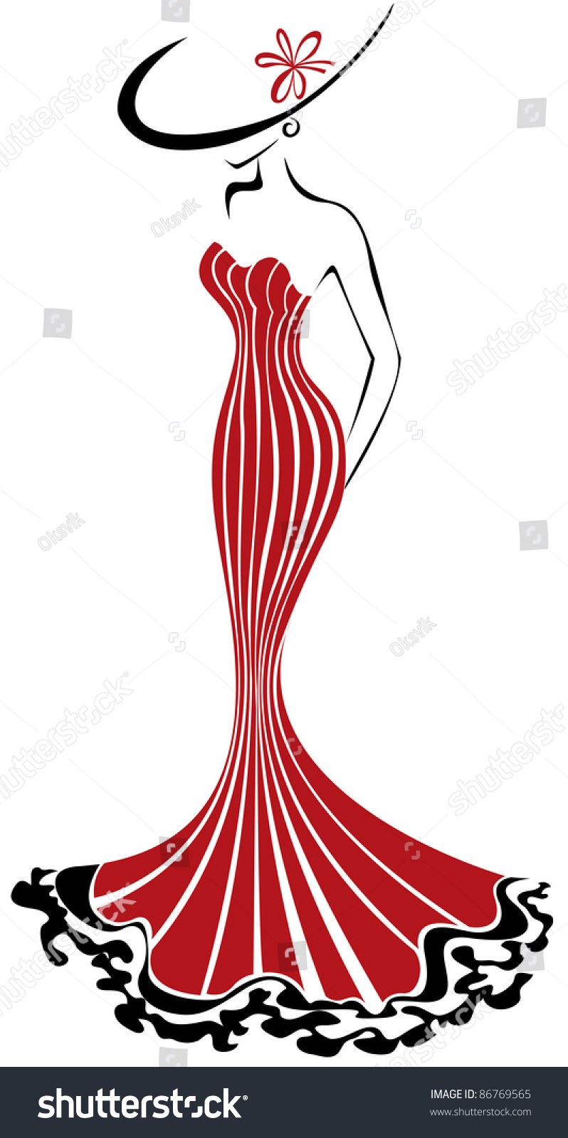 Illustrative example of classic silhouette red dress