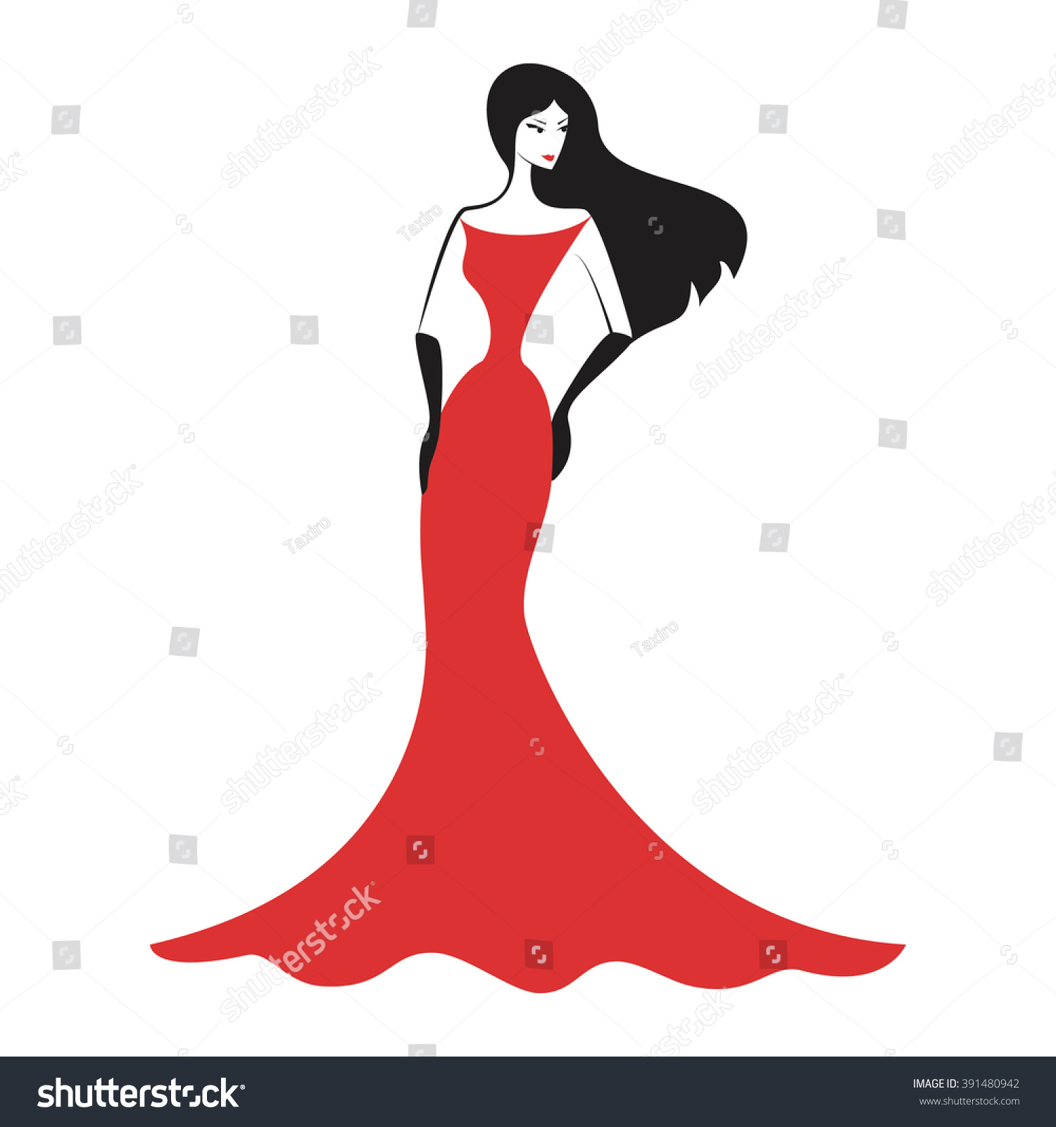 Illustrative example of classic silhouette red dress