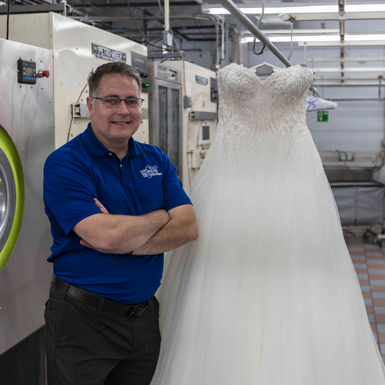 Illustrative example of cleaners that clean wedding dresses