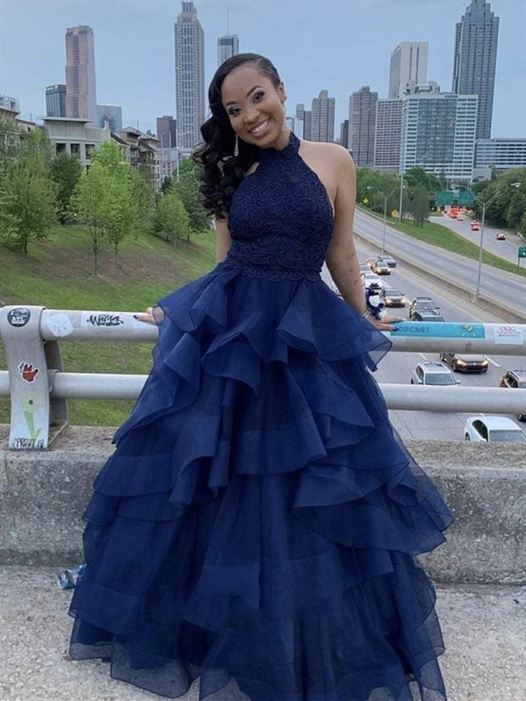 Illustrative example of dark blue prom dresses