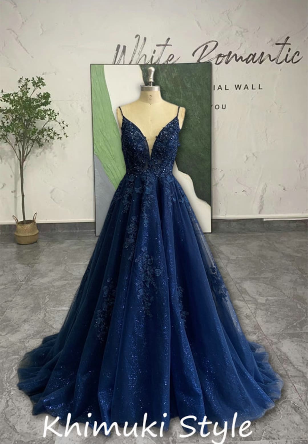 Illustrative example of dark blue prom dresses
