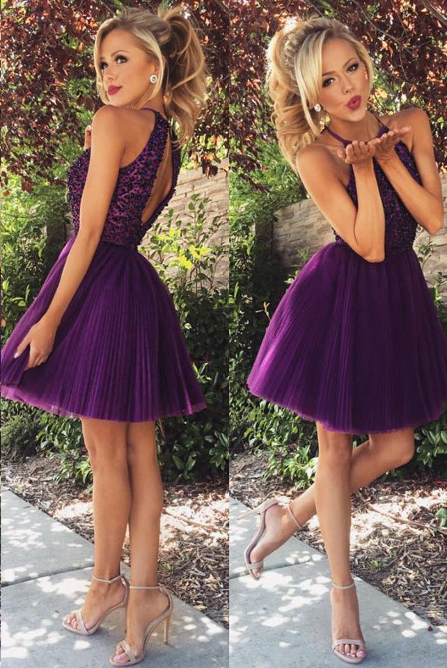 Illustrative example of dark purple homecoming dress