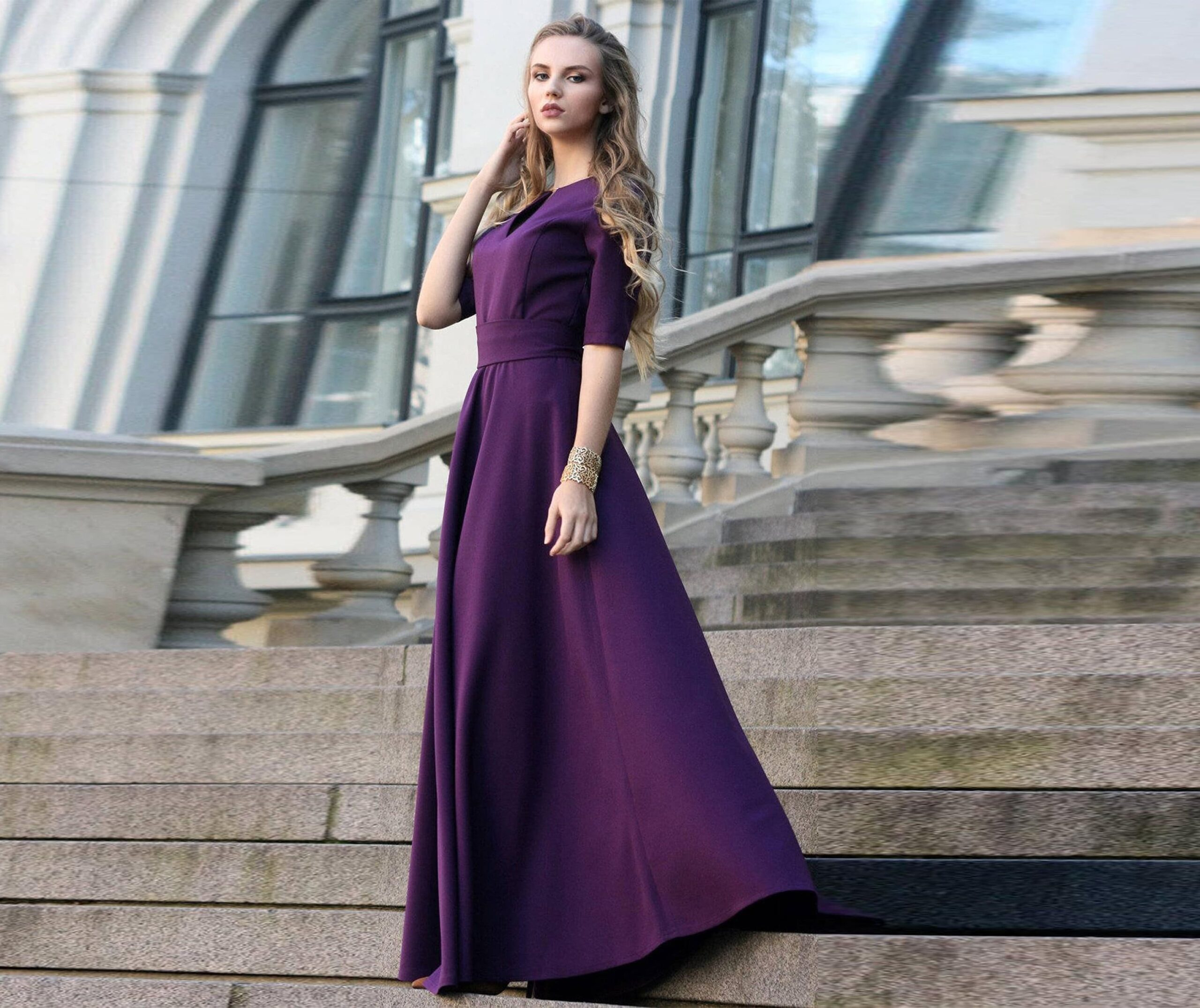 Illustrative example of dress long purple