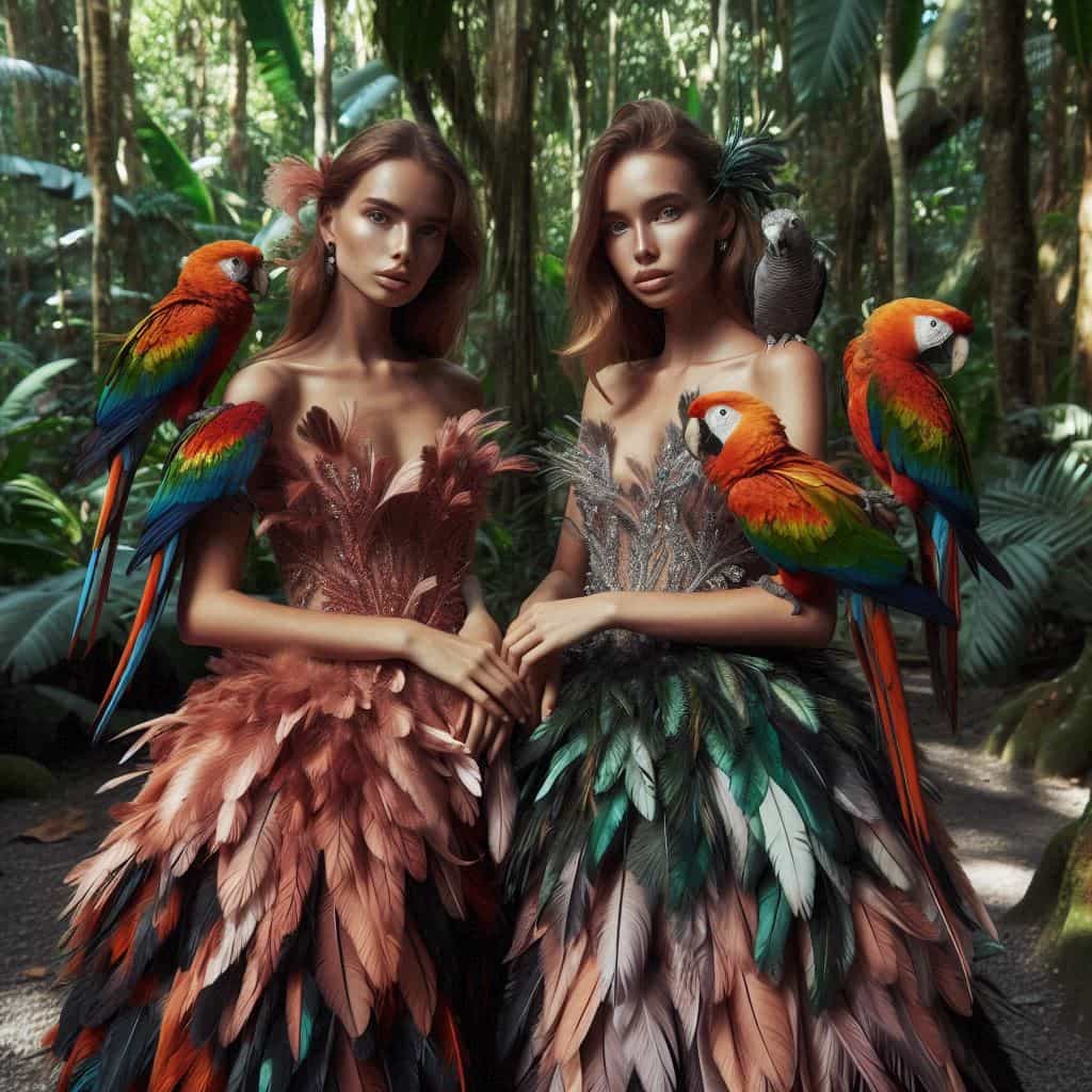 Illustrative example of dress with feathers