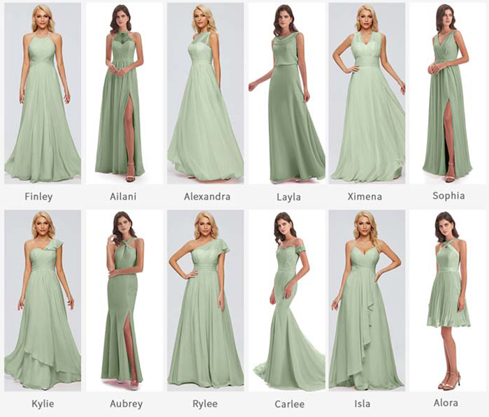 Illustrative example of dusty sage bridesmaid dresses
