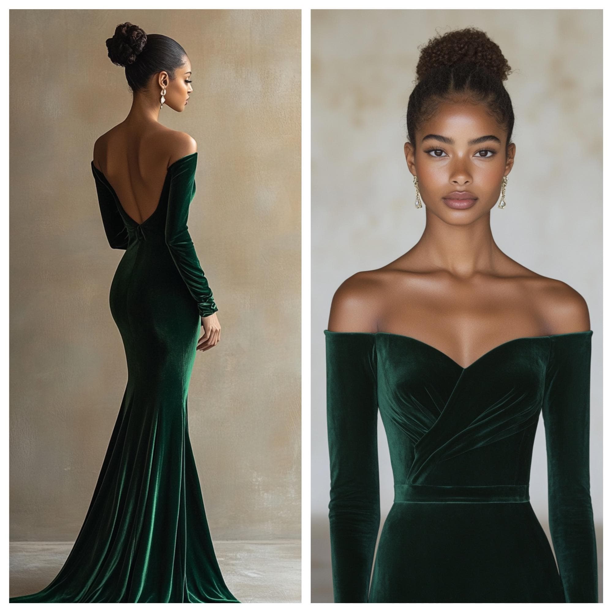 Illustrative example of emerald green evening dress