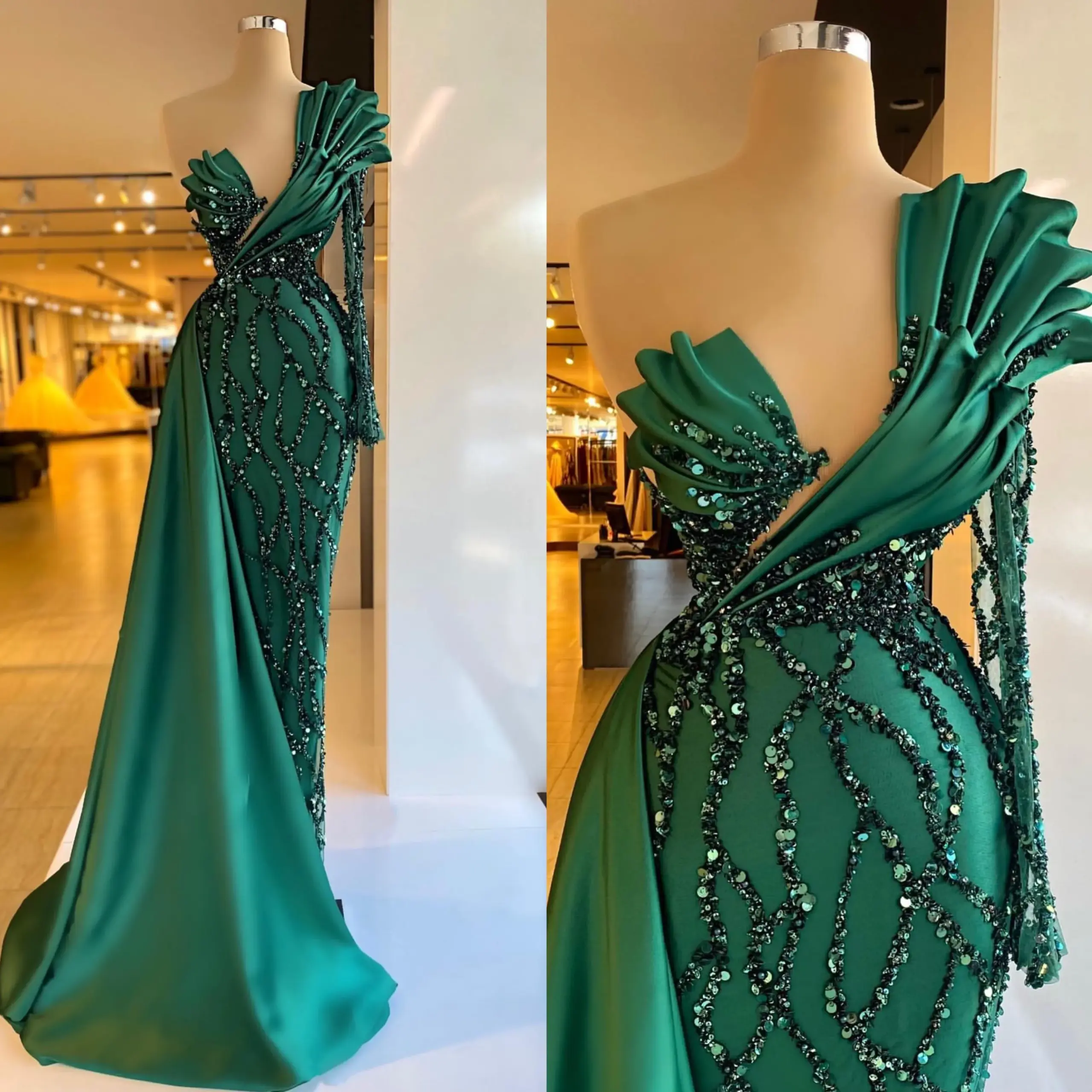 Illustrative example of emerald green evening dress