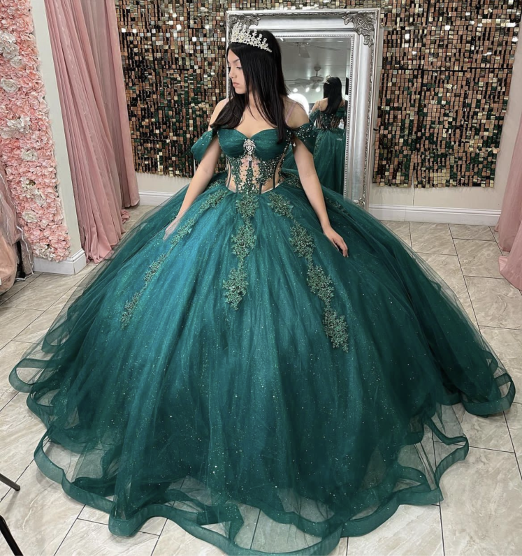 Illustrative example of emerald green quince dress
