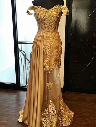 Illustrative example of evening dresses in gold