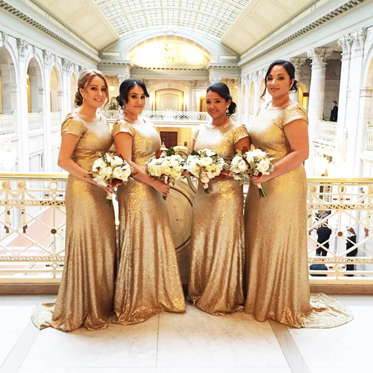 Illustrative example of gold bridesmaid dresses